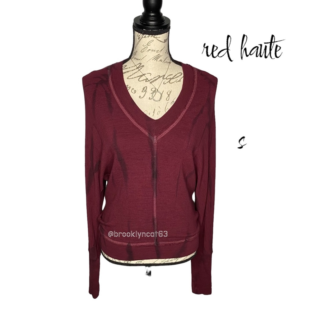 Red Haute Top V Neck Tie Dye Sweatshirt Sweater Top Red Purple S